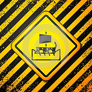 Black Ancient Greek trireme icon isolated on yellow background. Warning sign. Vector