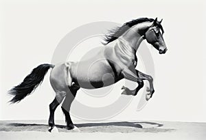 Black Andalusian horse rearing. Isolated on white background