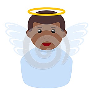 Black Angel Boy Avatar Flat Icon on White