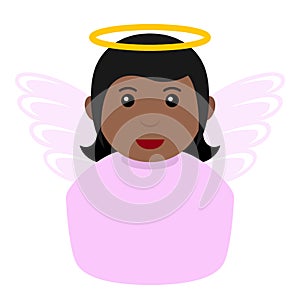 Black Angel Girl Avatar Flat Icon on White