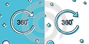 Black Angle 360 degrees icon isolated on blue and white background. Rotation of 360 degrees. Geometry math symbol. Full