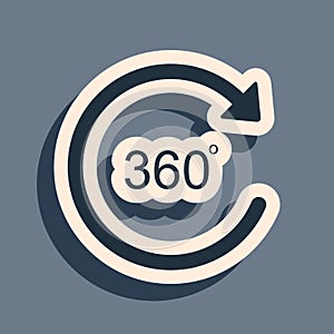 Black Angle 360 degrees icon isolated on grey background. Rotation of 360 degrees. Geometry math symbol. Full rotation