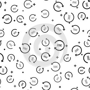 Black Angle 360 degrees icon isolated seamless pattern on white background. Rotation of 360 degrees. Geometry math