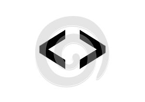 Black angle brackets symbol representing code or programming isolated on white background