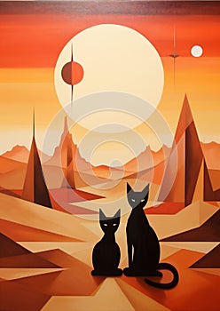 Black animal background illustration cat silhouette moon night
