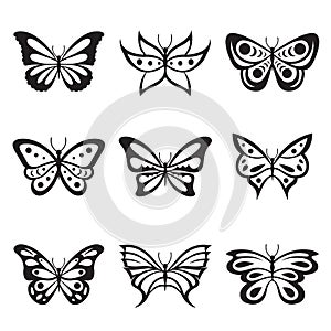 Black Animal Insect butterfly tattoo and silhouettes Icon Vector