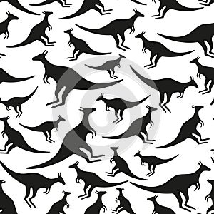 Black animal kangaroo seamless vector pattern