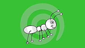 Black ant with appearing of the landscape in the background with green background - animation