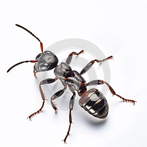 Black ant closeup isolated on white, macro of a living insect. AI generated