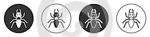 Black Ant icon isolated on white background. Circle button. Vector
