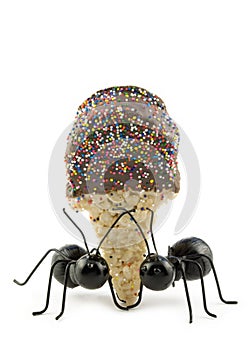 Black Ants Carrying Ice Cream Cone