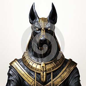 Black anubis statue with golden jewellry isolated on white created with Generative AI