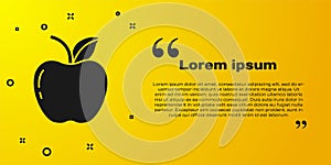 Black Apple icon isolated on yellow background. Fruit with leaf symbol. Vector Illustration