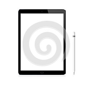 Black Apple iPad Pro portable device with pencil photo