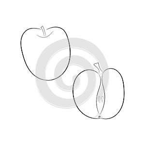 Black apple line art in vintage style. Hand drawn sketch design. Doodle vector illustration. Hand drawing apple icon