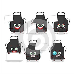 Black appron cartoon character bring information board