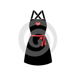 Black apron with black straps and a red belt for women