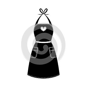 Black apron with black straps and a white belt for women with two pockets