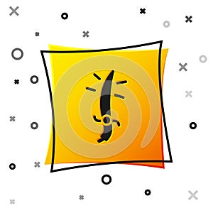 Black Arabian saber icon isolated on white background. Yellow square button. Vector