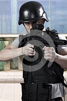 Black armed policemen