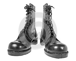 Black army boots isolated on white
