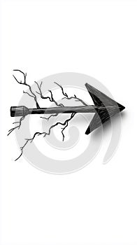 Black arrow design with lightning-like details on a white background photo