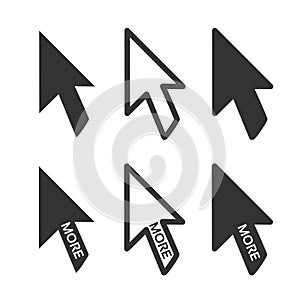 Black arrow pointers on white background for business, buttons for more information or next options.