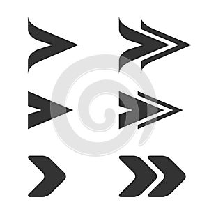 Black arrow symbols. Simple arrow buttons. Pointer on web. Sign of next, read more etc. photo