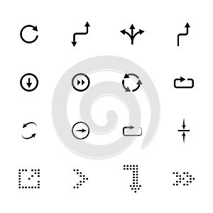 Black arrows icons set, pointers for navigation. Vector symbol for web design
