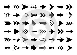 Black Arrows Set on White Background. Arrow, Cursor Icon. Vector Pointers Collection. Back, Next Web Page Sign.