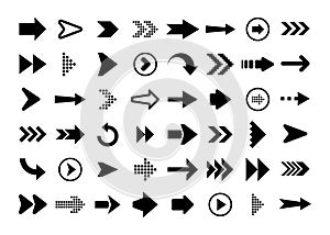 Black Arrows Set on White Background. Arrow, Cursor Icon. Vector Pointers Collection. Back, Next Web Page Sign.