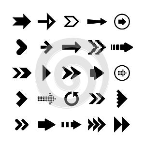 Black Arrows Set on White Background. Arrow, Cursor Icon. Vector Pointers Collection. Back, Next Web Page Sign.