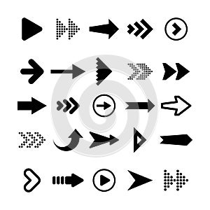 Black Arrows Set on White Background. Arrow, Cursor Icon. Vector Pointers Collection. Back, Next Web Page Sign.