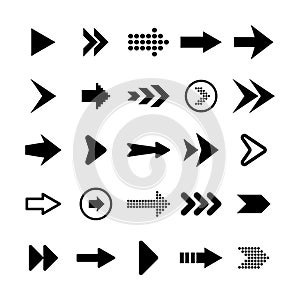 Black Arrows Set on White Background. Arrow, Cursor Icon. Vector Pointers Collection. Back, Next Web Page Sign.