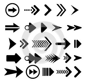 Black Arrows Set on White Background. Arrow, Cursor Icon. Vector Pointers Collection. Back, Next Web Page Sign, Swipe up