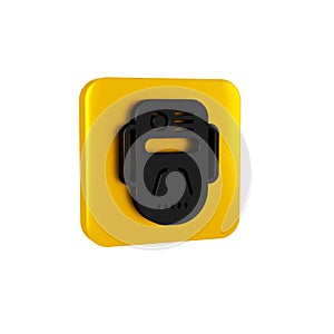 Black Artificial intelligence robot icon isolated on transparent background. Machine learning, cloud computing. Yellow