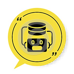 Black Artificial intelligence robot icon isolated on white background. Machine learning, cloud computing. Yellow speech