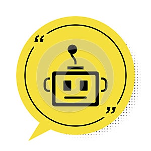 Black Artificial intelligence robot icon isolated on white background. Machine learning, cloud computing. Yellow speech