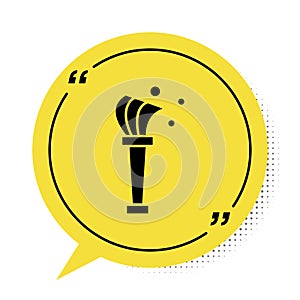 Black Aspergillum icon isolated on white background. Yellow speech bubble symbol. Vector