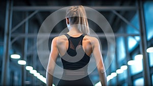 Black-Attired Fitness Enthusiast Strikes a Pose in the Gym. Generative AI photo