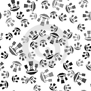 Black Attraction carousel icon isolated seamless pattern on white background. Amusement park. Childrens entertainment