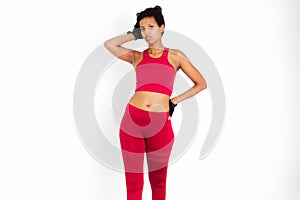 BLack attractive fitness woman, trained female body, Beautiful Sportive Woman Leggins Stock Images photo
