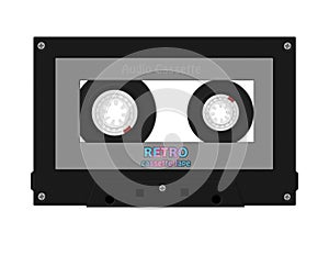 Black audio cassette tape on isolated background. Music cassete isolated.