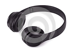 black audio headphones isolated on white background