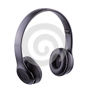 black audio headphones isolated on white background