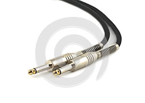 Black audio instrumental cable isolated on white close up