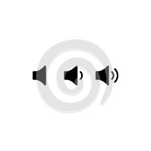 Black audio speaker isolated on white background. Volume level, loud or quiet