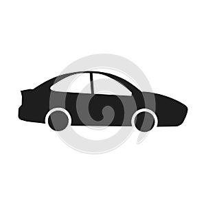 Black auto isolated on white background. Car, automobile icon. Business sedan. Vector flat design