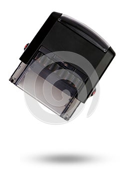 Black automatic office seal on white background. old office stamp