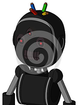 Black Automaton With Bubble Head And Dark Tooth Mouth And Three-Eyed And Wire Hair